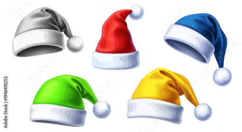 Colorful Santa Hats Collection - Christmas, Holiday, Winter, Festive Design Elements