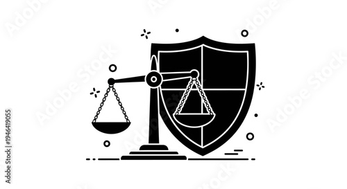 Black and white justice scale shield.