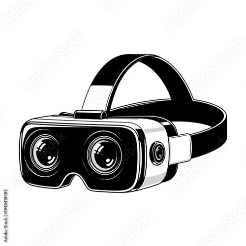 Black and white illustration of a virtual reality headset