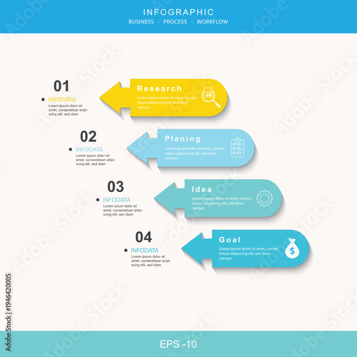 Modern template infographic with 4 step process and icons, business information, presentation and data visualization