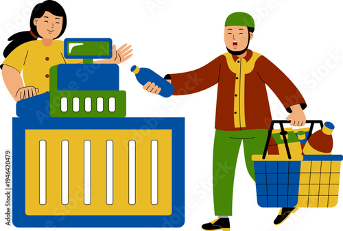 man muslim shopping at supermarket