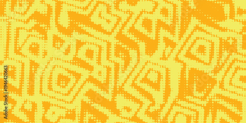Yellow halftone pattern. Retro comic gradient background. Bright orange pixelated dotted texture overlay. Cartoon pop art faded gradient pattern. Vector backdrop for poster  banner  advertisement