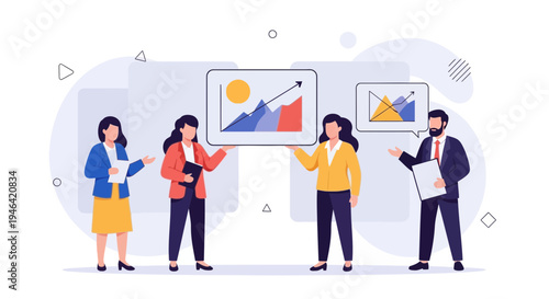 Business team presenting financial growth charts and data analysis in a meeting