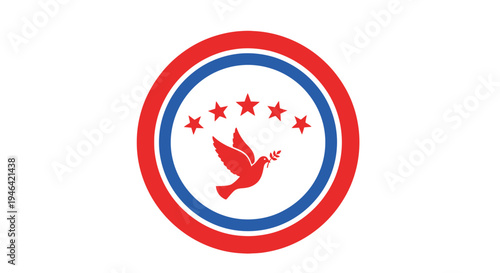 Red bird flying with five stars.