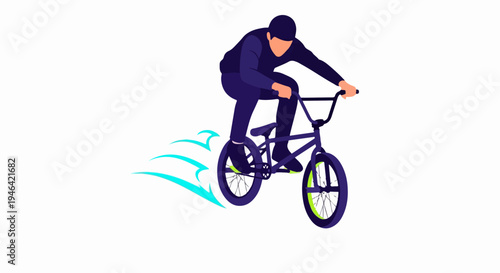 BMX Rider Performing a Jump Trick with Motion Trails Representing Speed and Agility on a White Background