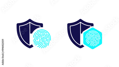 Set of 2 Fingerprint Security Shield Icons Vector for Digital Protection and Biometric Authentication