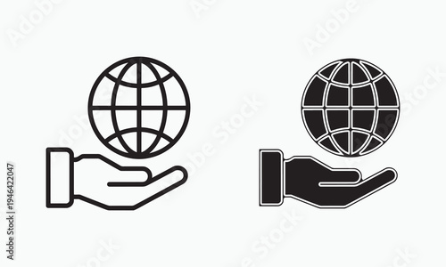 Global business and world network icons hand holding globe
