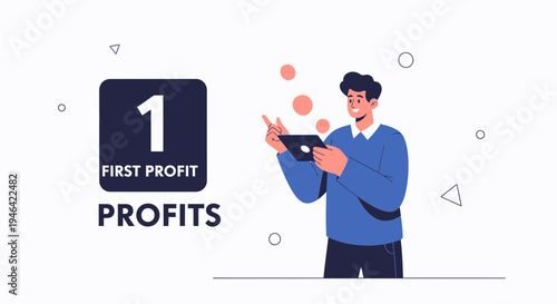 Man with Tablet, First Profit and Profits Concept, Business Growth