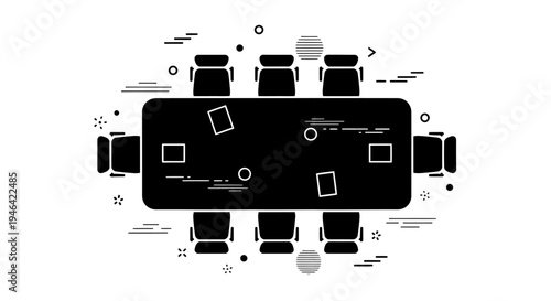 Black Conference Table with Chairs.