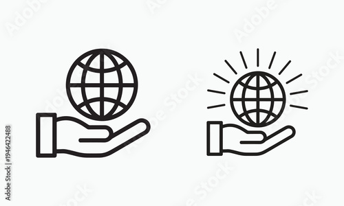 Global business and world network icons hand holding globe