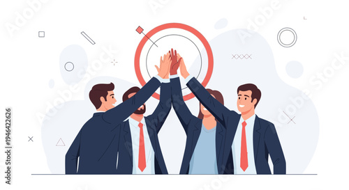 Teamwork high five, business success, collaboration, unity, celebration, target achievement