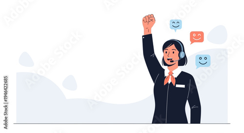 Customer Service Agent Celebrating Success with Happy Feedback