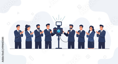 Business Team Applauding New Project Success with Camera Setup