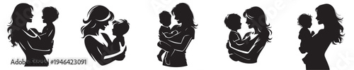 vector silhouette of a mother holding her baby
