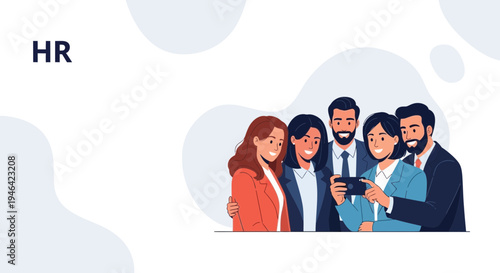 HR Team Collaborating on Mobile Phone, Modern Office Environment