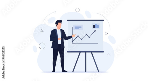 Businessman presenting financial growth chart on whiteboard during presentation