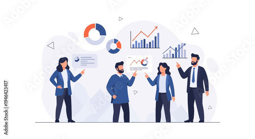 Business Team Analyzing Financial Charts and Graphs for Data Presentation