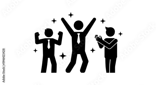 Three Black Silhouette Businessmen Celebrating Success.