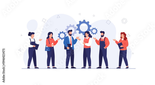 Teamwork and Collaboration: Diverse Professionals Working Together with Gears