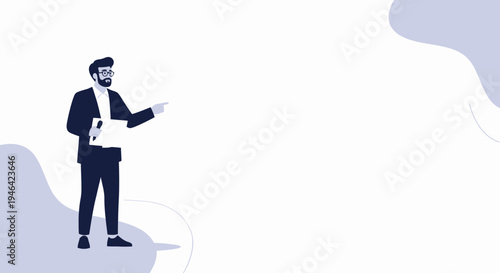 Businessman pointing and holding document, modern flat illustration, business concept