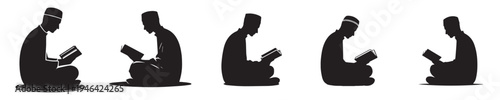 vector silhouette of a man sitting reading the Quran side view