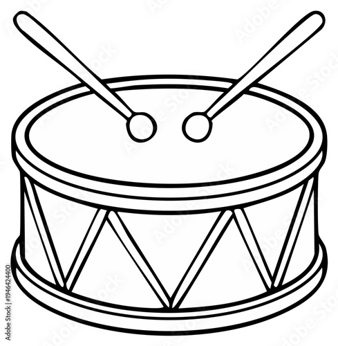 Drum Illustration Percussion Instrument Musical Equipment Stick Toy Black and White Design
