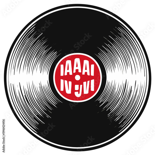 Vinyl Record Retro Music Illustration Disk Artwork Music Album Decorative Circle Black White Red