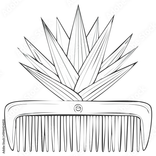 Stylized Illustration of Aloe Plant Topping a Comb with Many Teeth