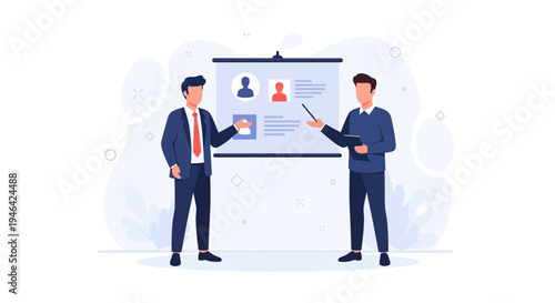 Team Presentation: Business Meeting with Candidates Displayed on Screen