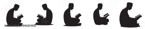vector silhouette of a man sitting reading the Quran side view