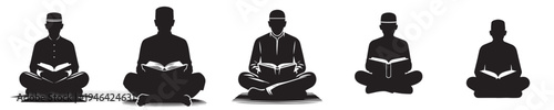 vector silhouette of a man sitting reading the Quran front view