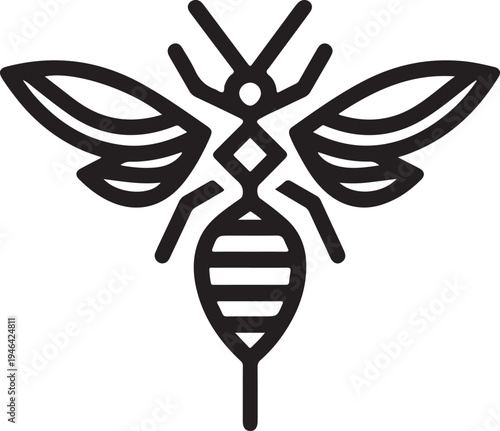 Black bee icon isolated on transparent background