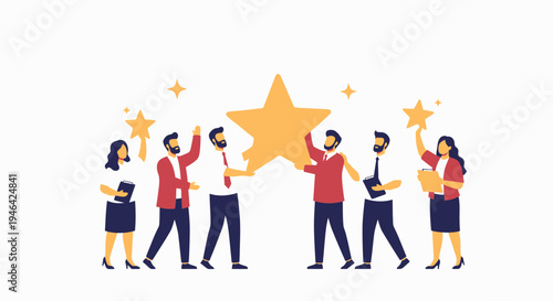 Teamwork Success: People Holding a Giant Golden Star, Celebrating Achievement