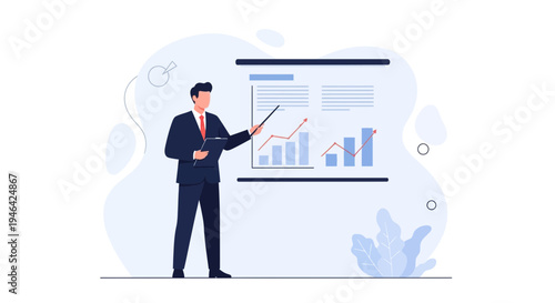 Businessman presenting financial growth chart on a whiteboard during a business meeting