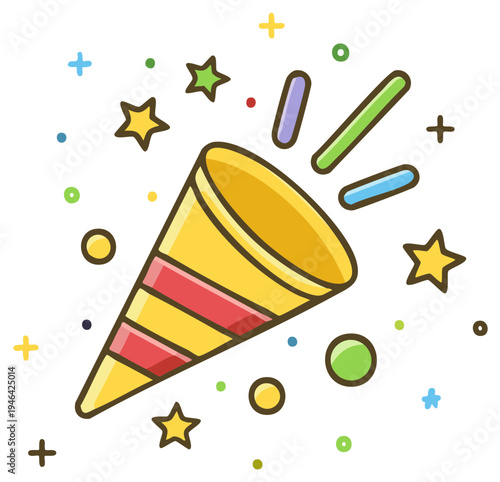 Party popper with confetti vector illustration for celebration events cartoon style