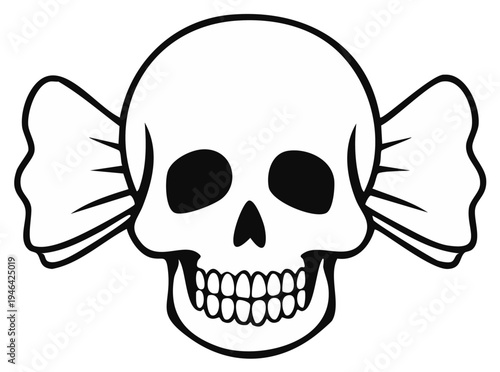 Candy Skull Illustration with Wrapped Ends Sweetly Spooky Design Treat Icon