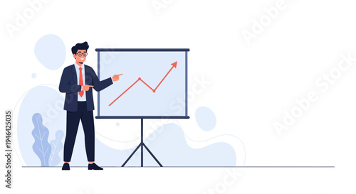 Businessman presenting upward trend graph on whiteboard in business meeting