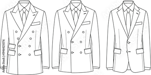 CAD drawing flat vector illustration of women’s wide-leg pants fashion template, front view, five styles, belted, drawstring, tailored