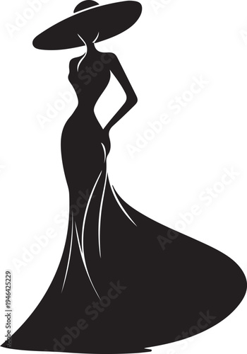 Elegant woman in fashion dress isolated on transparent background