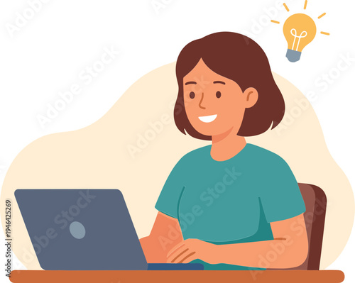 Woman sitting at desk working on laptop with inspiration