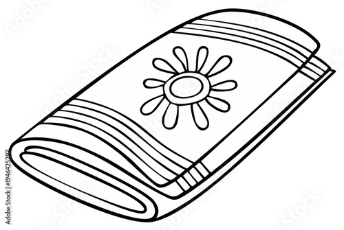 Hand drawn illustration of a folded towel with a sun pattern