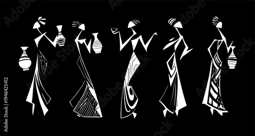 African dancers isolated on transparent background