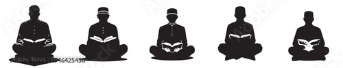 vector silhouette of a man sitting reading the Quran front view