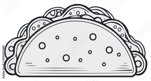 Simple Outline Illustration of a Filled Taco