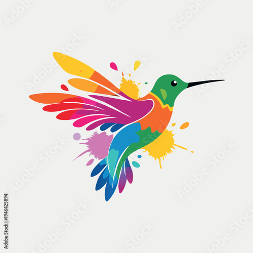 A vibrant hummingbird hovers gracefully between colorful flowers before perched peacefully on a slender branch