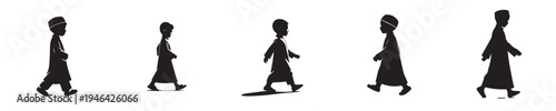 vector silhouette of a Muslim little boy walking gesture side view