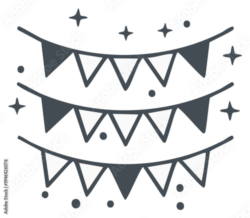 Festive Bunting with Stars and Dots Line Art Garland for Celebration Decorations