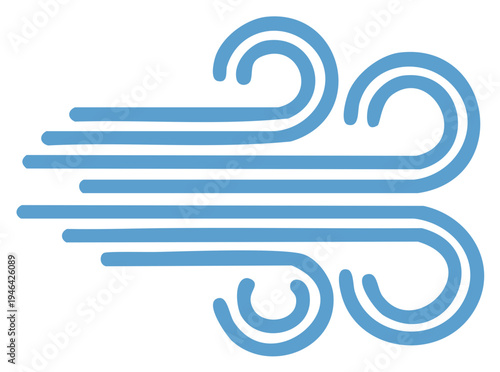 Graphic representation of wind gusts with swirling blue lines indicating air movement