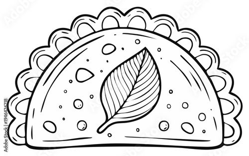 Hand drawn empanada with a leaf design on top and scalloped edges for a delicious food concept