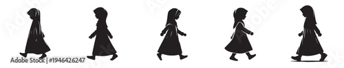 vector silhouette of a Muslim little girl walking gesture side view
